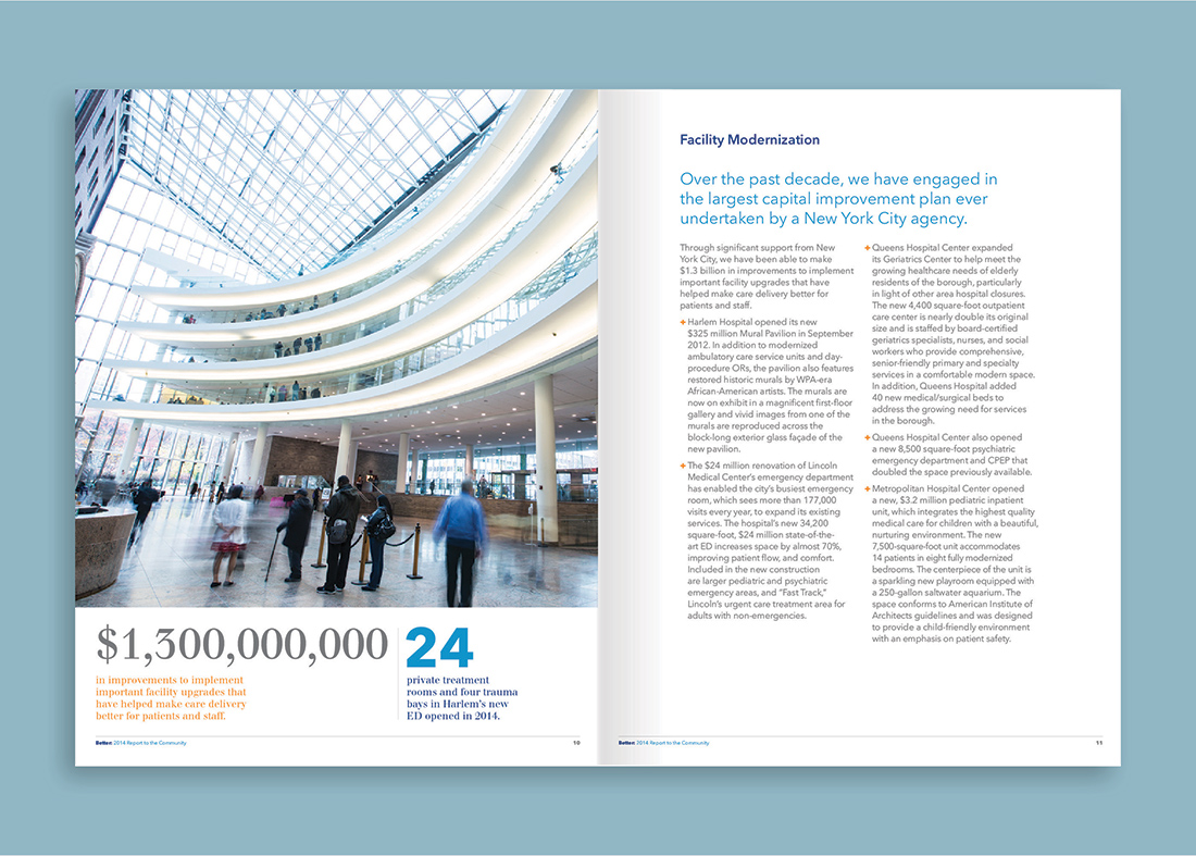 NYC Health and Hospitals Annual report spread: Facility modernization