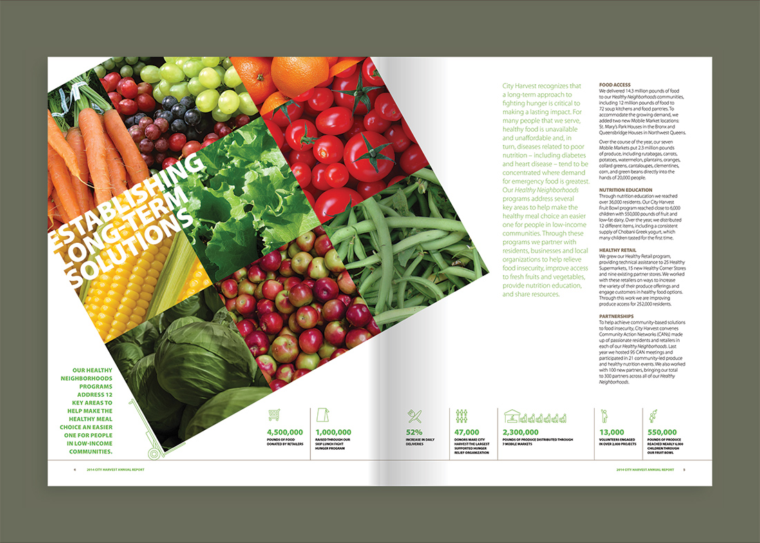 City Harvest Annual Report spread: Establishing Long-Term Solutions